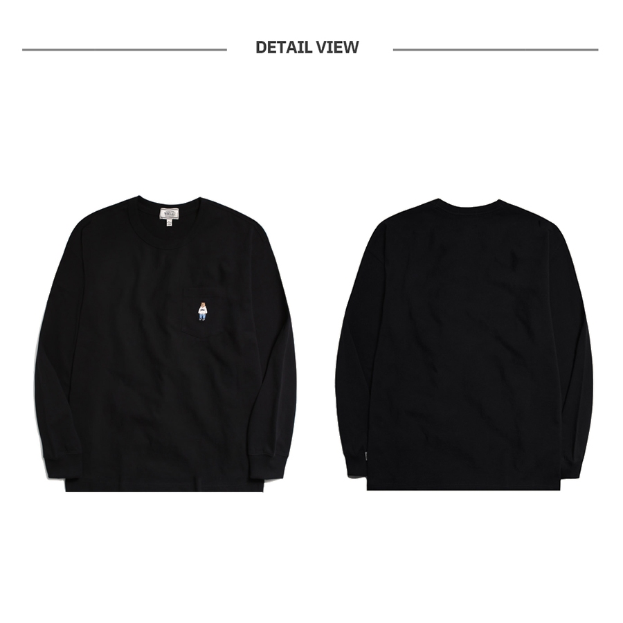 Ảnh Áo Thun Steve Embroidered Pocket Long Sleeve T-Shirt Unisex Style | WHLAD3822U 4