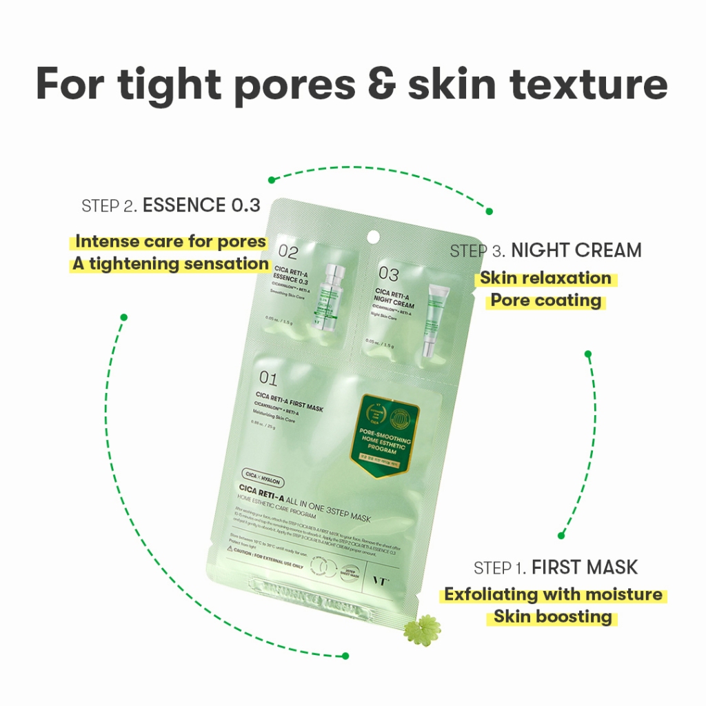 [Vt] CICA RETI-A ALL IN ONE 3STEP MASK Retinol 0,3%, Panthenol, Ceramide Complex, Vitamin C, Chăm sóc kết cấu lỗ chân lông & da < Official Flagship >
