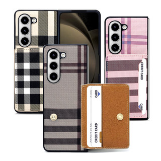 Ốp lưng khe cắm thẻ cứng họa tiết ca rô cho galaxy z fold 6 5 4 / fold5 bìa hồng nâu đen zfold6