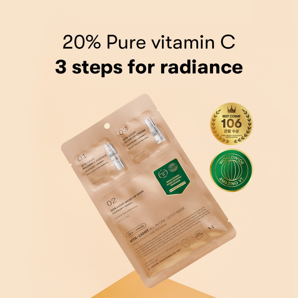 [Vt] CICA VITA-LIGHT ALL IN ONE 3STEP MASK 20% Vitamin C tươi, vết thâm & Chăm sóc làm sáng da < Official Flagship>
