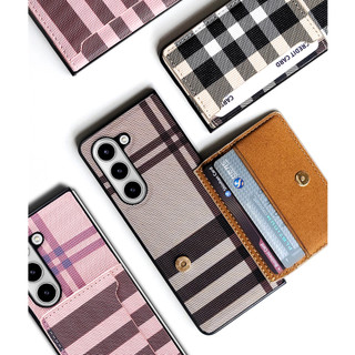 Ốp lưng khe cắm thẻ cứng họa tiết ca rô cho galaxy z fold 6 5 4 / fold5 bìa hồng nâu đen zfold6