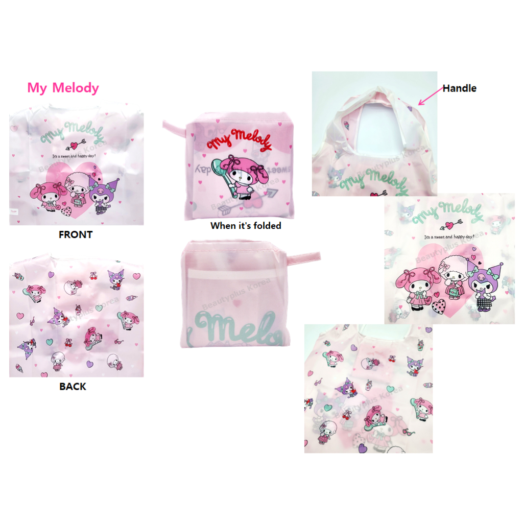[SANRIO] Túi sinh thái đôi Túi mua sắm Túi có thể gập lại (My Melody / Kuromi / Cinnamoroll / Pochacco)
