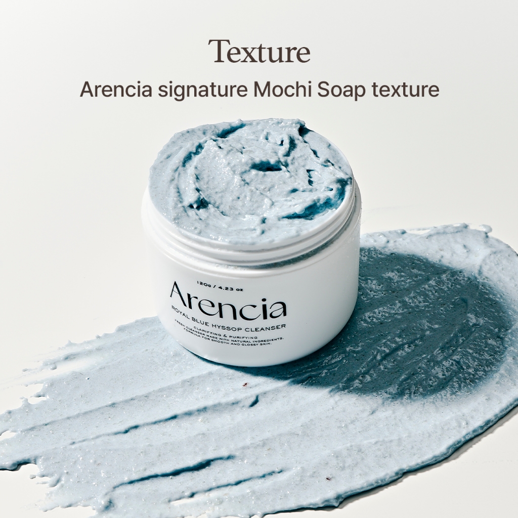 [Arencia] Sữa rửa mặt Mochi gạo Hyssop Royal Blue 120g | Tẩy tế bào chết, Dưỡng ẩm, làm dịu