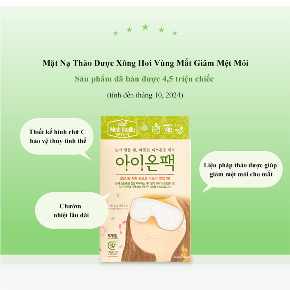 MEDI HEALLY Mặt nạ thảo dược xông hơi mắt hộp 5 gói