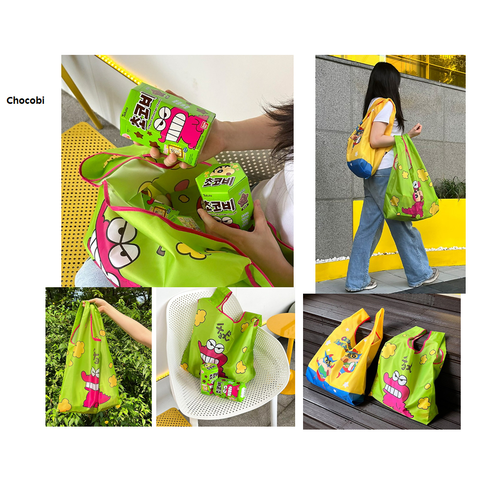 [Crayon ShinChan] Túi mua sắm Folable thân thiện với môi trường Túi đựng đồ mua sắm Tote