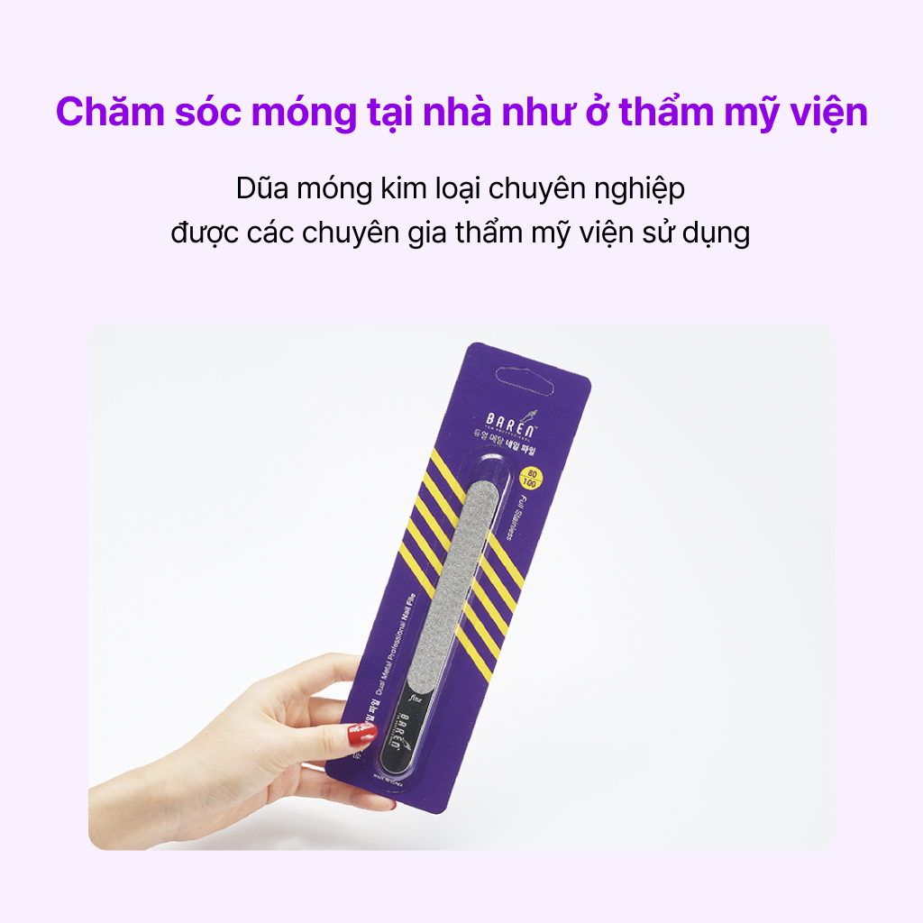 baren Dũa Móng Hai Mặt Bằng Thép Không Gỉ 1+1 [dành cho móng gel]