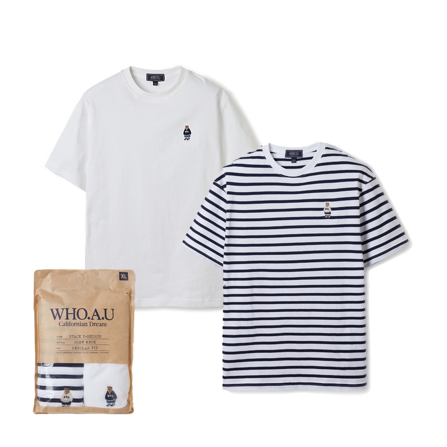 WHO.A.U] Áo Thun Steve 2PACK Stripe T-shirts Unisex Style