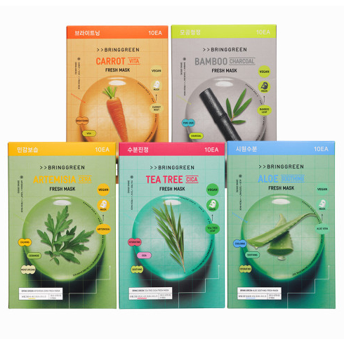 BRINGGREEN Mặt nạ tươi 20g (Cây trà, Artemisia, Lô hội, Cà rốt, Than tre) 5ea, 10ea