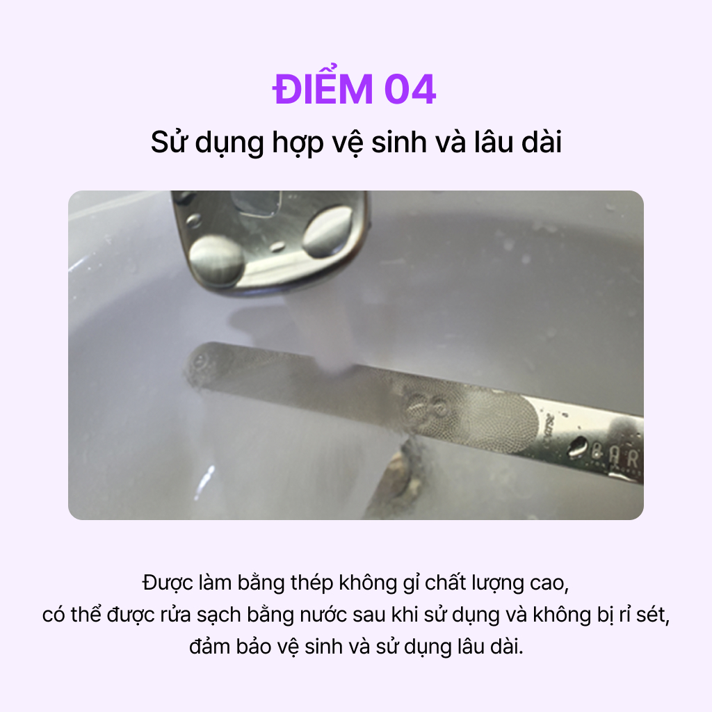 baren Dũa Móng Hai Mặt Bằng Thép Không Gỉ 1+1 [dành cho móng tự nhiên]
