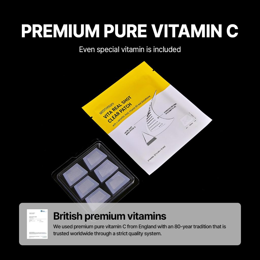 [Meditherapy] Vita Real Shot Clear Patch (6 miếng dán) - Miếng dán vết thâm, Chăm sóc mụn trứng cá và vết thâm, Miếng dán thủy ngân, Vitamin C nguyên chất để làm sáng da