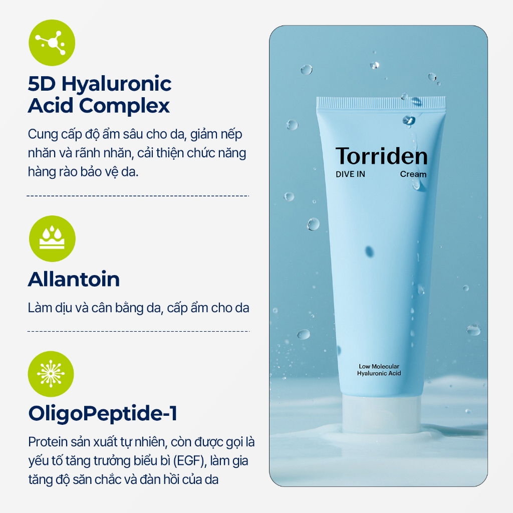 [Torriden Chính hãng] Kem dưỡng DIVE IN chứa Hyaluronic Acid, 80ml, Cream
