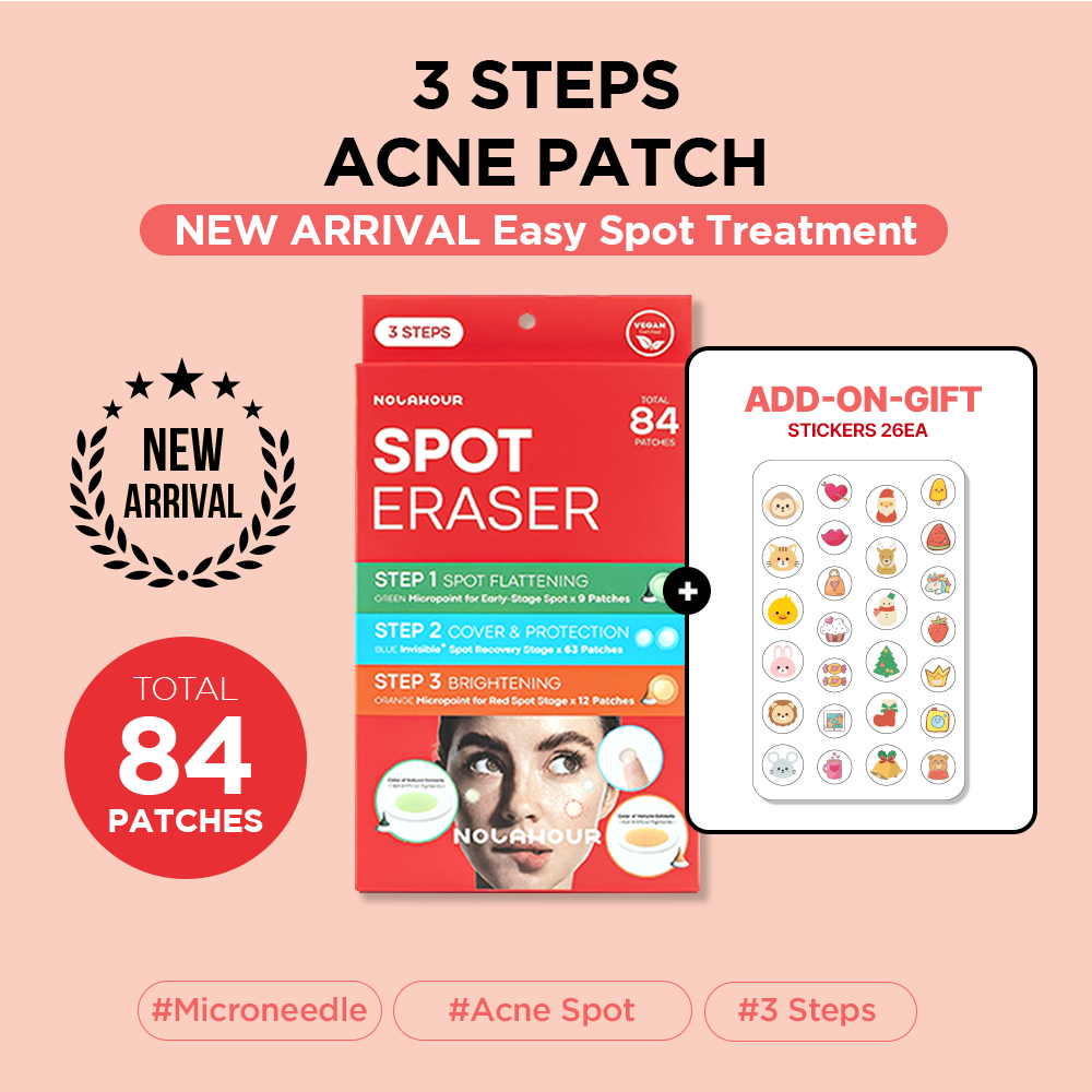 NOLAHOUR Spot Eraser 3 Steps Miếng Dán Mụn 3 Bước: Làm Dịu Mụn Mới Nổi, Che Phủ Mụn Có Mủ/Sau Nặn & Làm Mờ Vết Đỏ Sau Mụn