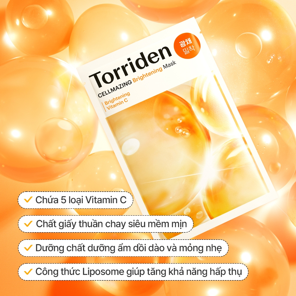 [Hàng Tặng Kèm Không Bán] Torriden Mặt nạ giấy dưỡng trắng sáng da CELLMAZING chứa Vitamin C, 1 miếng, Mask