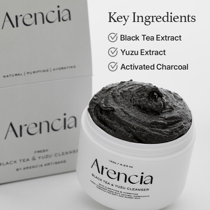 [Arencia] Sữa rửa mặt Mochi gạo Black Tea & Yuzu 120g | Chăm sóc lỗ chân lông, kiểm soát bã nhờn, cải thiện tông màu da