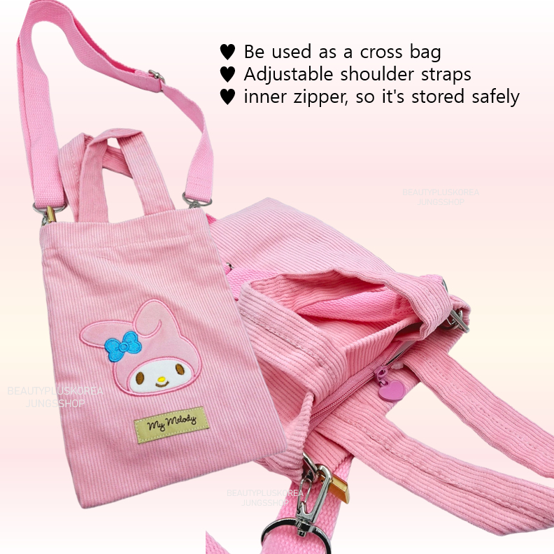 [Sanrio] Túi đeo chéo Mini Túi tote vải nhung Cinnamoroll / My Melody / Kuromi