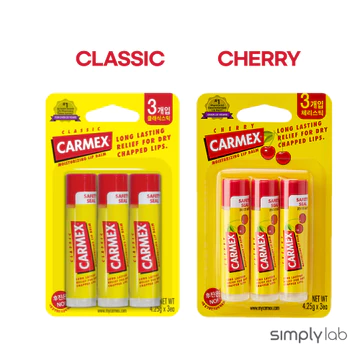 Carmex, Son dưỡng môi dưỡng ẩm Classic / Cherry, 4.25 g, 3ea SET