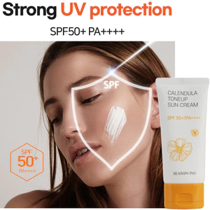 SEASON:ING Calendula Tone up Sun Cream SPF 50 + PA + + + +, Chăm sóc ba lần, làm trắng, dưỡng ẩm, chống nhăn, Kem chống nắng, Kem chống nắng, K beauty, Hàn Quốc, chăm sóc da, trang điểm