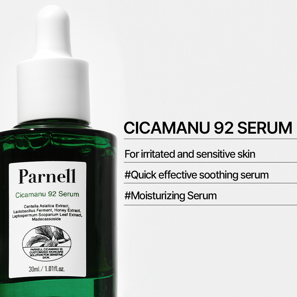 [Parnell Chính hãng] Tinh chất dịu hóa phục hồi chuyên sâu chiết xuất rau má, mật ong, Melatonin, hỗ trợ giảm mụn mờ thâm Parnell Cicamanu 92 Serum 30ml