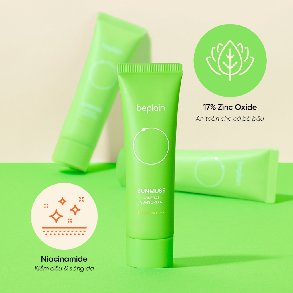 Ảnh Kem chống nắng BEPLAIN Sunmuse Vật Lý Nâng Tone nhẹ nhàng SPF 50+ PA++++ Mineral Sunscreen 50ml + 50ml 2