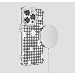 Ốp lưng từ tính họa tiết ca rô & hoa tương thích cho iPhone 16 15 14 13 12 pro max plus S25 s24 s23 ultra mini