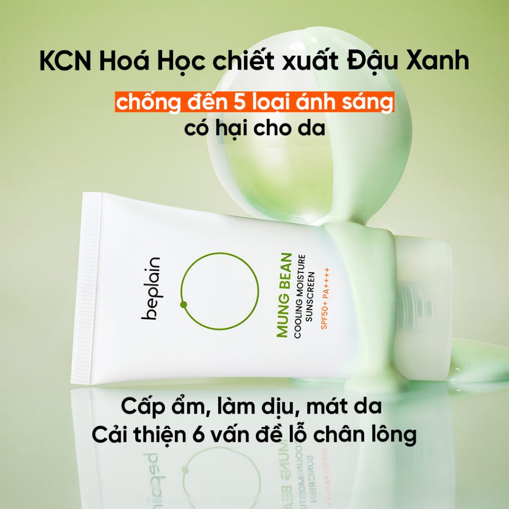 Ảnh Kem chống nắng BEPLAIN dòng Đậu Xanh thuần hoá học, chống UVA UVB và Ánh Sáng Xanh Dưỡng Ẩm & Dịu Da SPF 50+ PA++++ 50ml Mung Bean Cooling Moisture Sunscreen 2