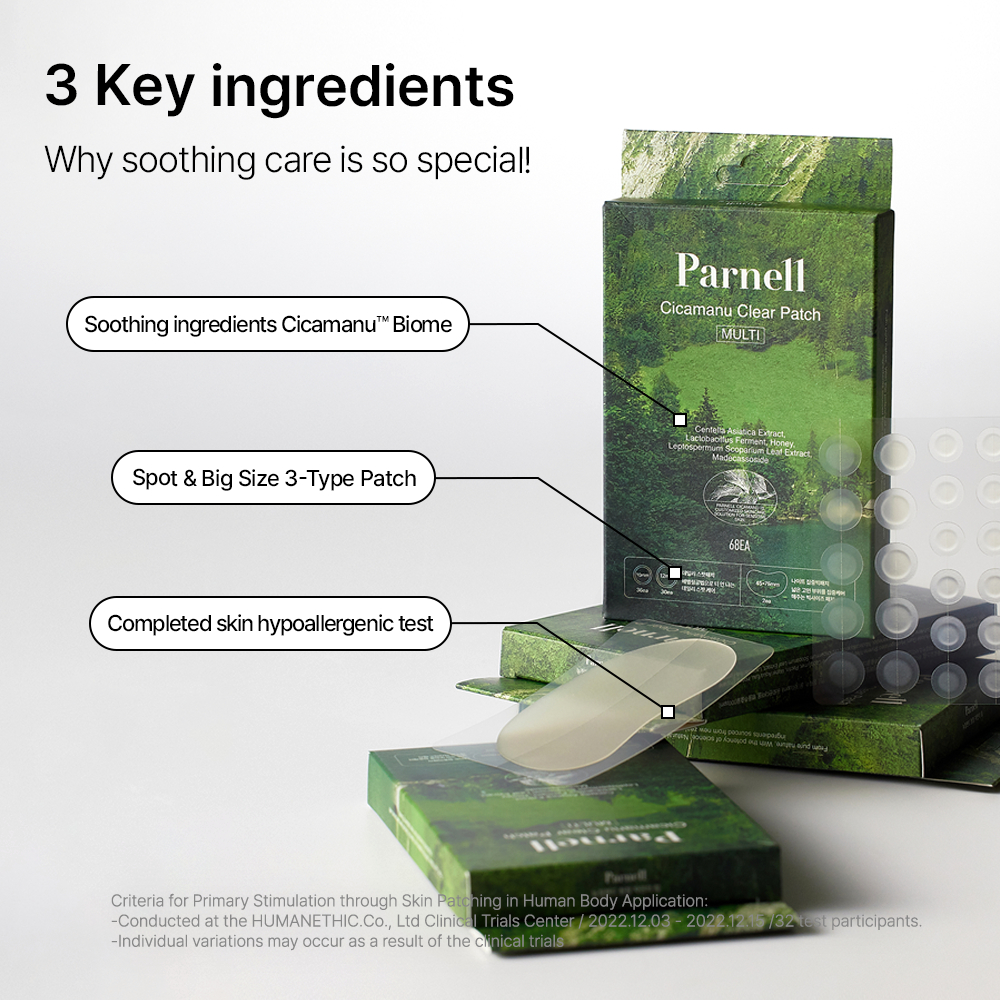 [Parnell Chính hãng] Miếng dán mụn Hydrocolloid hỗ trợ giảm điều trị mụn, làm dịu mụn, miếng lớn sử dụng trên vùng da rộng Parnell Cicamanu Clear Patch 50 miếng