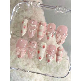 (Tặng hộp nail, keo MxBon) NailBox thiết kế hồng trái dâu sang chảnh dễ thương công chúa M59 MơNail