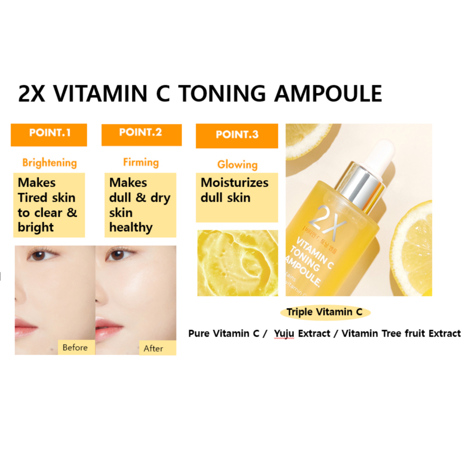 TONYMOLY Tinh chất Serum làm sáng & chống lão hóa 2X Vitamin C Toning Ampoule 50ml