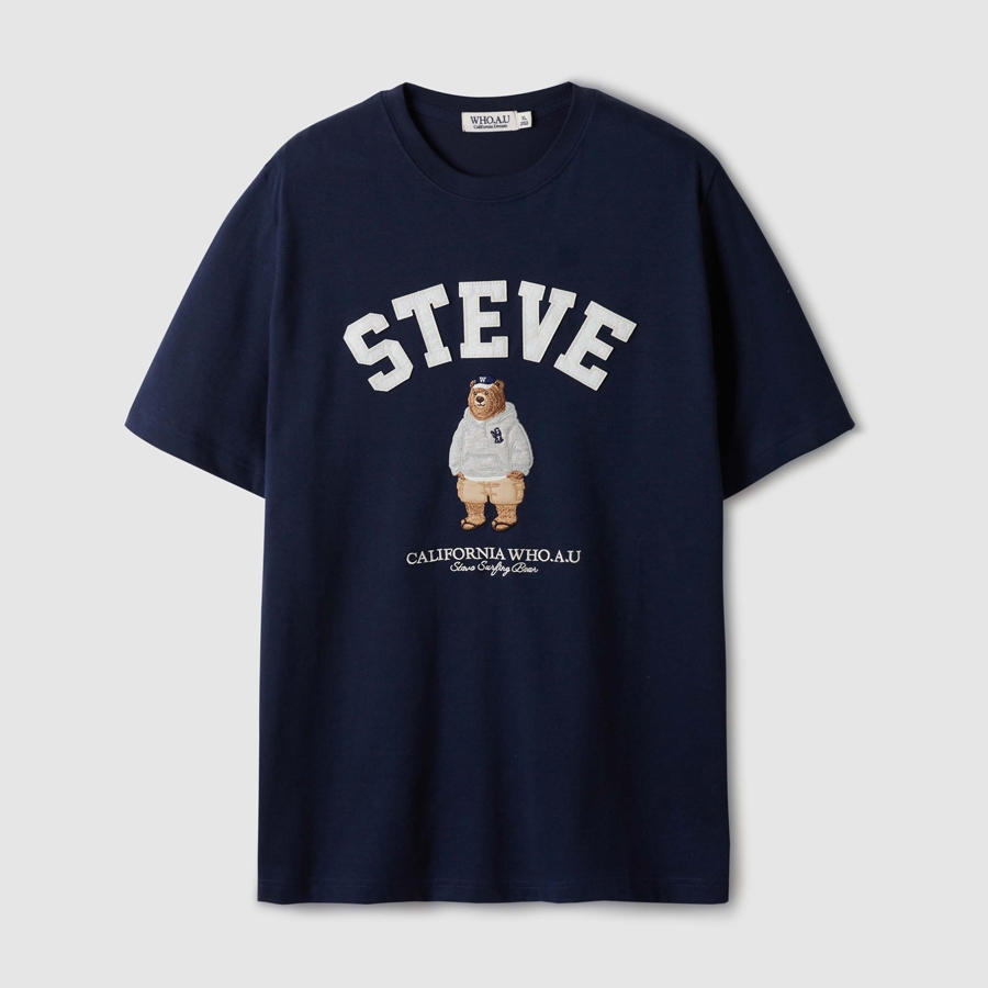 【WHO.A.U】Steve Patch T-Shirt[B] Steve Patch Short Sleeve T-shirt - 후아유닷컴
