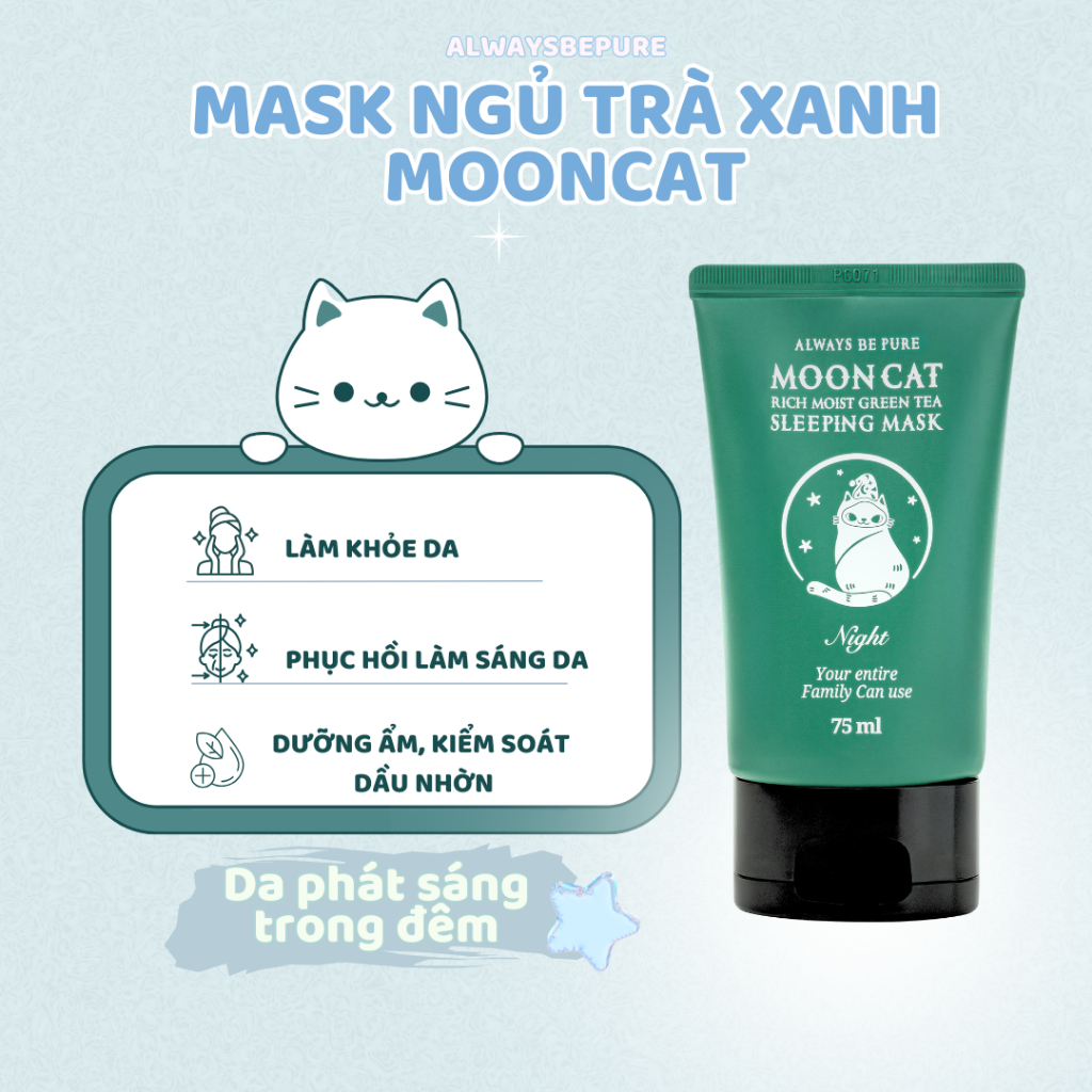 Ảnh Mask ngủ dưỡng ẩm làm sáng trà xanh MoonCat [AlwaysbePure] 75ml 2