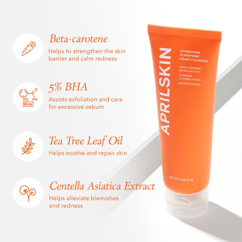 Sữa rửa mặt tạo bọt làm sáng da Aprilskin Carrotene 120ml- Làm sạch sâu với BHAs & Kiểm soát bã nhờn để bôi trơn, nhạy cảm, chống mụn