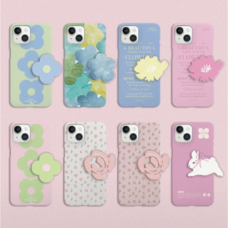 Mademoment - hộp cứng thiết kế hoa + bộ tok tương thích cho iphone 16 15 14 13 12 11 pro max s24 s23 s22 s21 màu xanh thỏ hàn quốc hồng