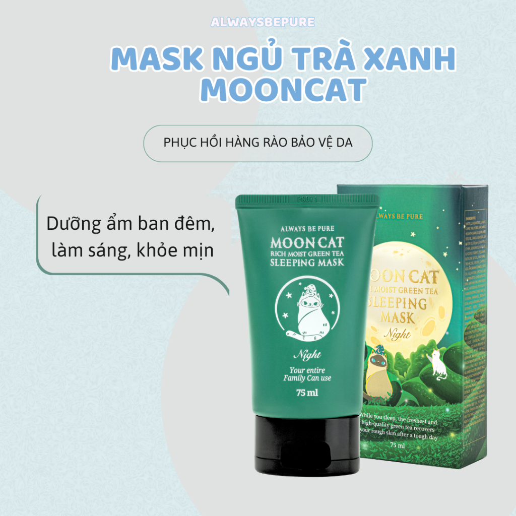 Ảnh Mask ngủ dưỡng ẩm làm sáng trà xanh MoonCat [AlwaysbePure] 75ml 4