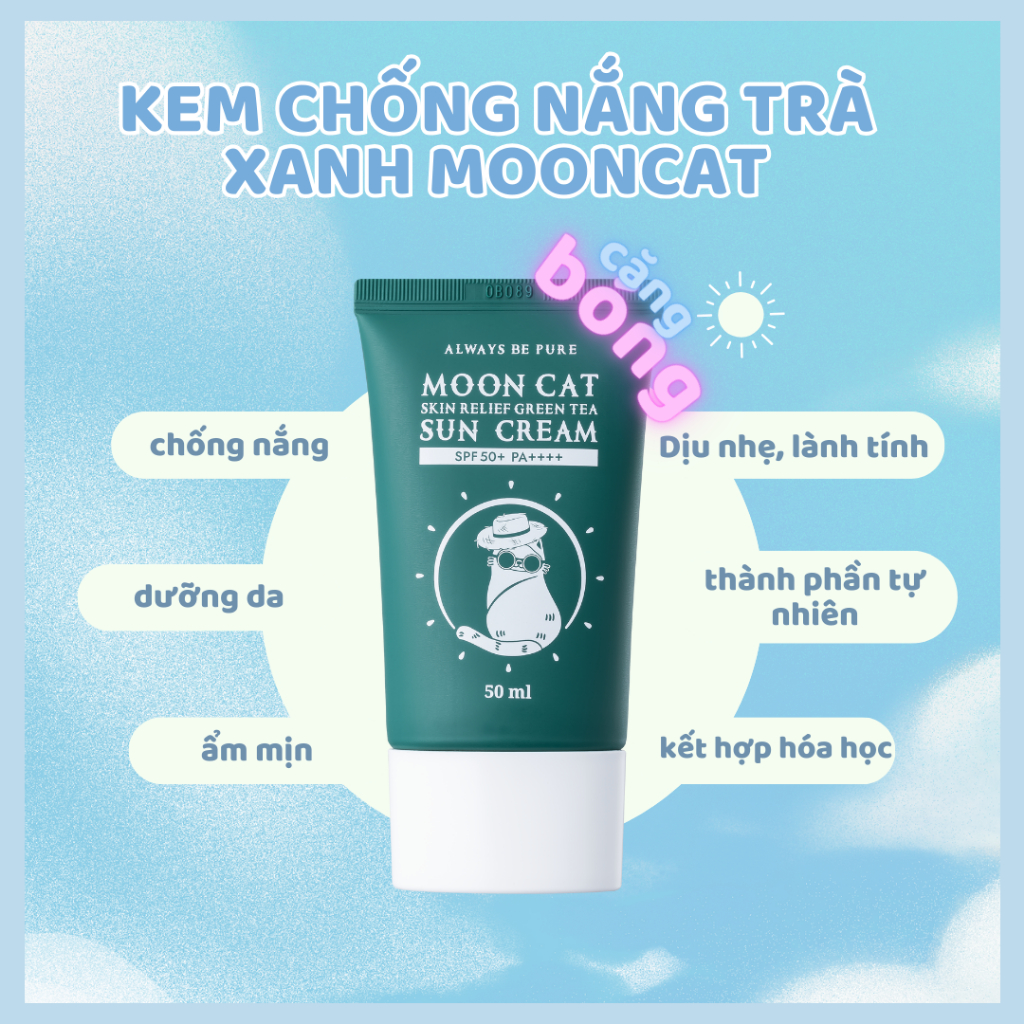 Ảnh Kem chống nắng dịu nhẹ ALWAYS BE PURE Moon Cat Skin Relief Green Tea Sun Cream SPF 50+/ PA++++ 3