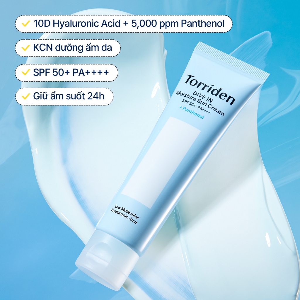[Torriden Chính hãng] Kem chống nắng dưỡng ẩm da DIVE IN chứa Hyaluronic Acid SPF 50+ PA++++, 60ml, Sun Cream