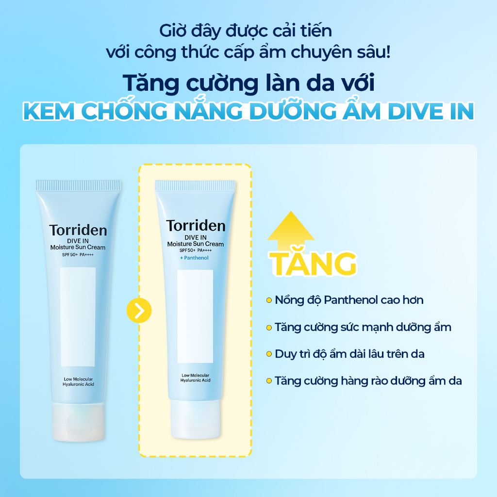 [Torriden Chính hãng] Kem chống nắng dưỡng ẩm da DIVE IN chứa Hyaluronic Acid SPF 50+ PA++++, 60ml, Sun Cream