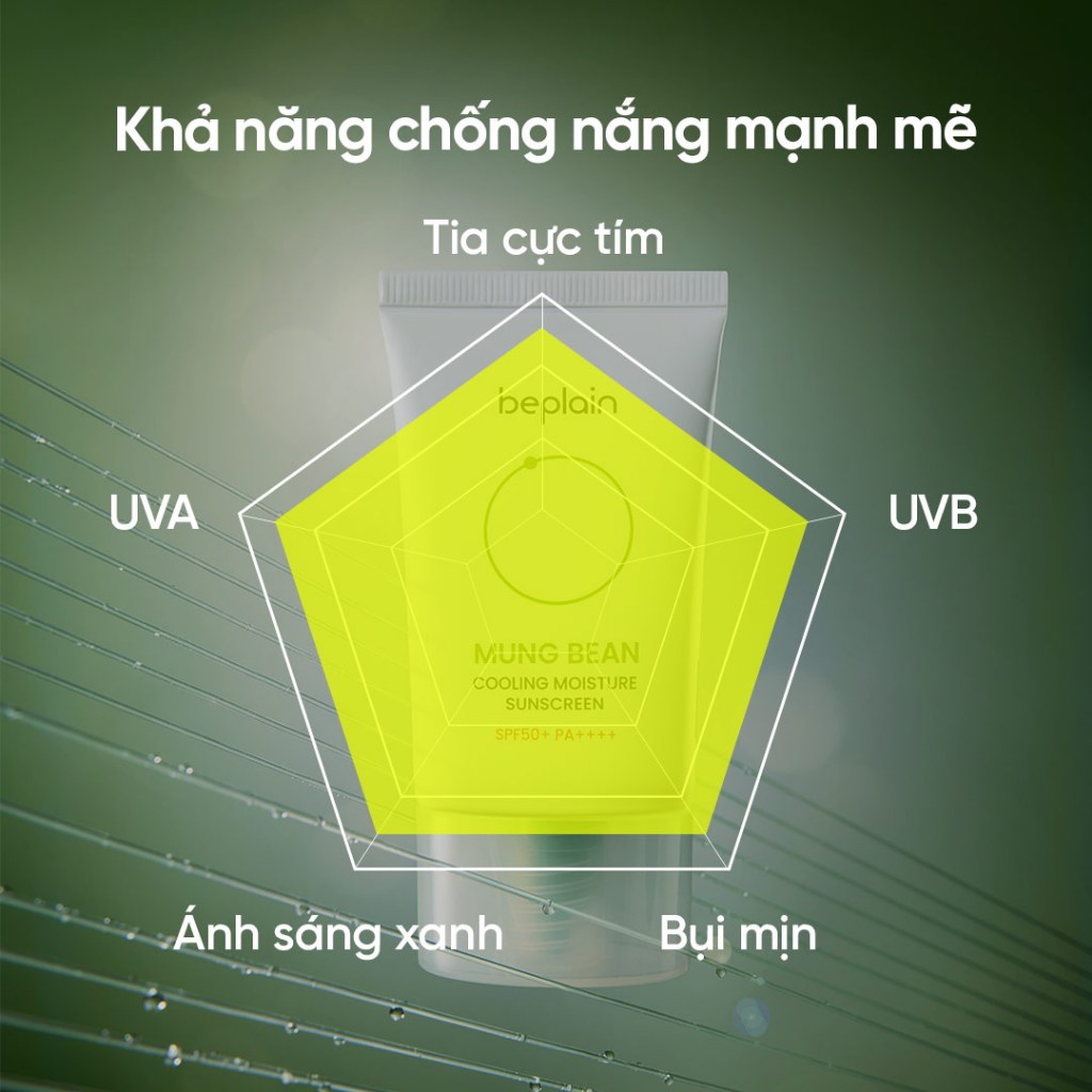 Ảnh Kem chống nắng BEPLAIN dòng Đậu Xanh thuần hoá học, chống UVA UVB và Ánh Sáng Xanh Dưỡng Ẩm & Dịu Da SPF 50+ PA++++ 50ml Mung Bean Cooling Moisture Sunscreen 3