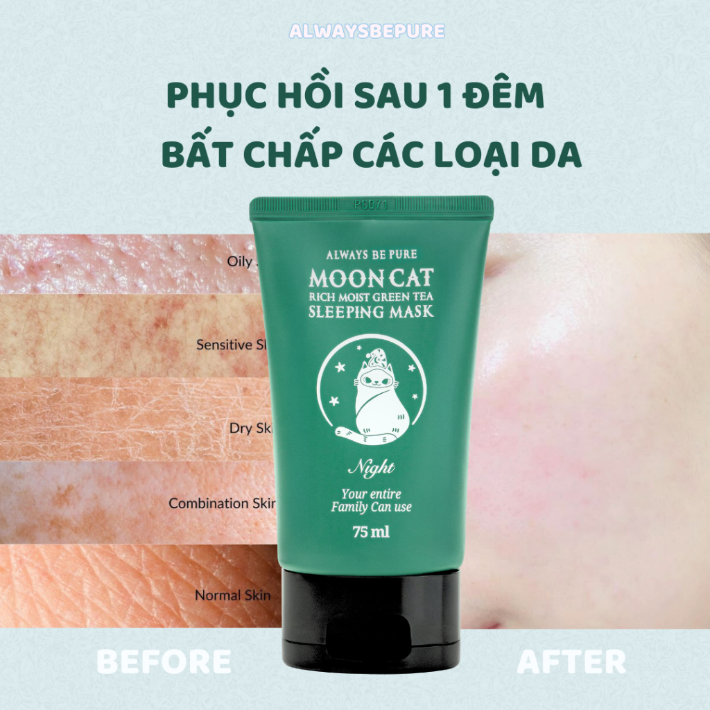 Ảnh Mask ngủ dưỡng ẩm làm sáng trà xanh MoonCat [AlwaysbePure] 75ml 1