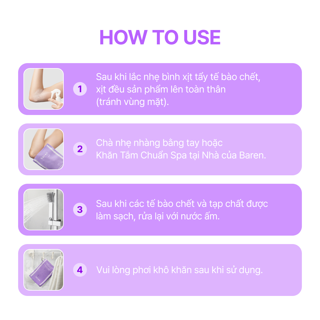 BARÉN Sản Phẩm Tẩy Tế Bào Chết Chuẩn Spa Tại Nhà - Bao Gồm 2 Khăn Tắm Chuẩn