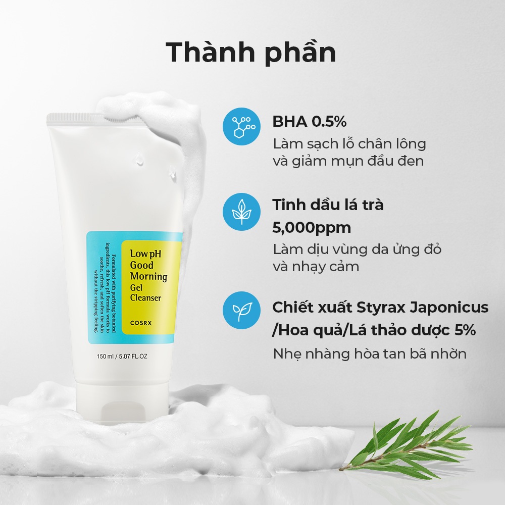 Ảnh Set 2 sữa rửa mặt Good morning low ph dạng gel chiết xuất trà xanh  - 150ml x 2 tuýp 4