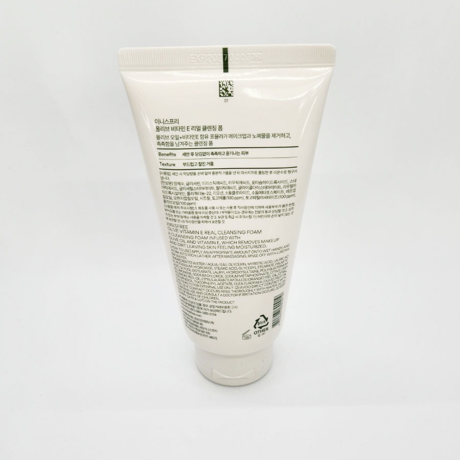 Olive Vitamin E Real Cleaning Foam 150g, chăm sóc da Hàn Quốc, Làm đẹp