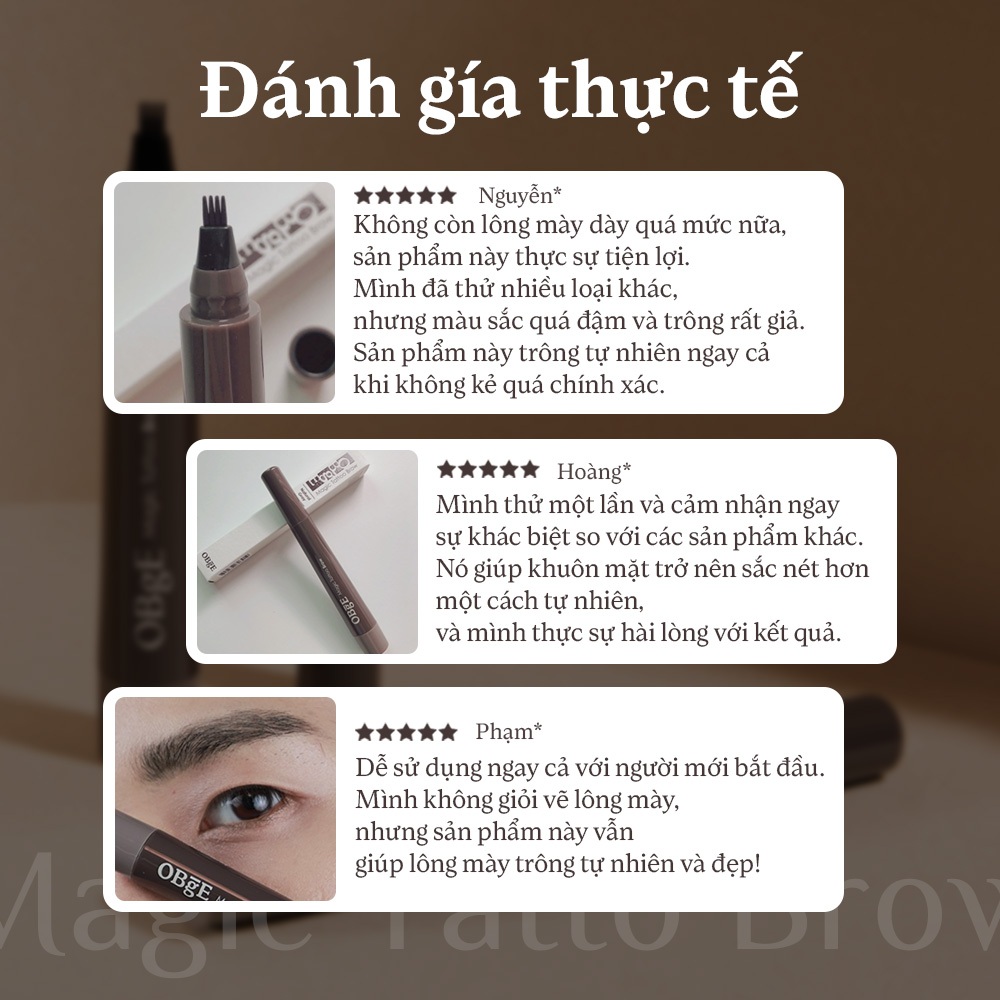 [OBgE Chính hãng] Bút kẻ mày phẩy sợi Magic Tattoo Brow 2ml #Xám tự nhiên | Độ bền mạnh mẽ | Chống mồ hôi & dầu | Lông mày sắc nét, ấn tượng | Chạm từng sợi lông mày tinh tế | Kết cấu lông mày