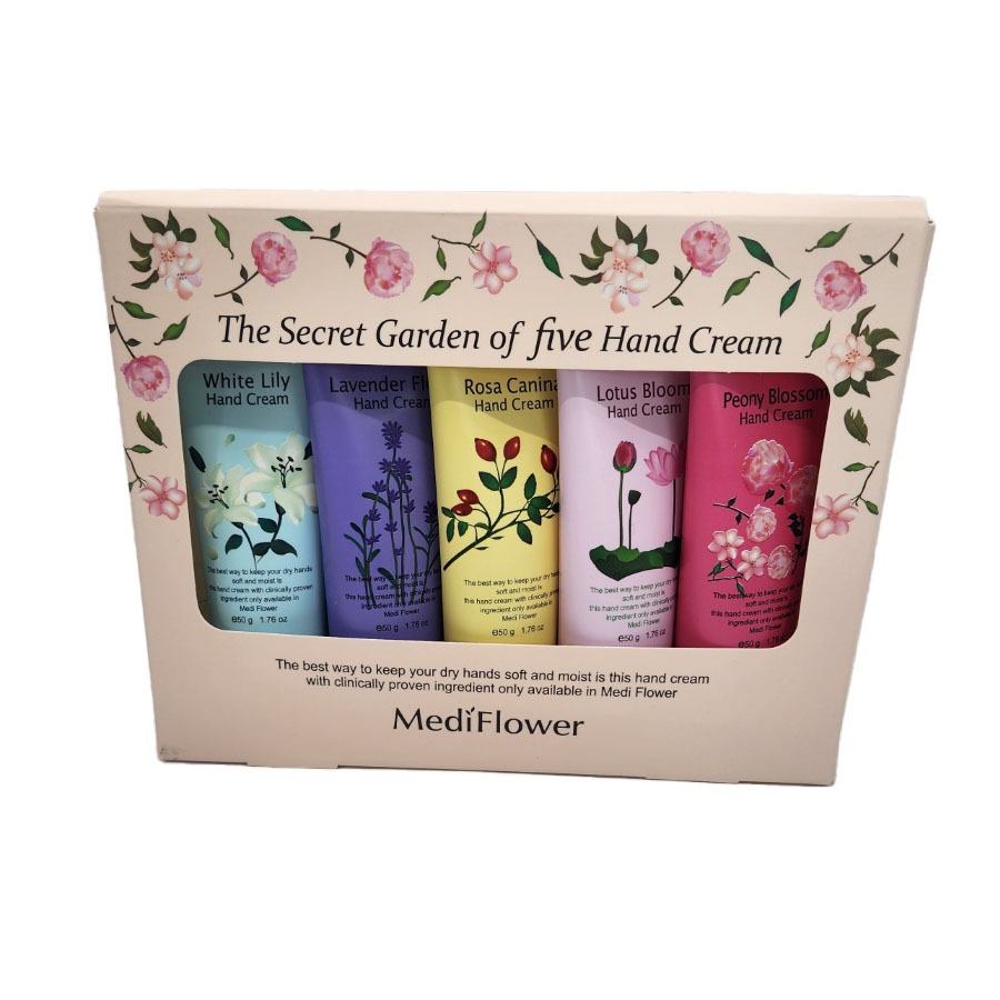 [Mediflower] The Secret Garden of Five Hand Cream Set 50g x 5, Bộ kem dưỡng da tay The Secret Garden of Five Hand 50g x 5, chăm sóc da, làm đẹp Hàn Quốc