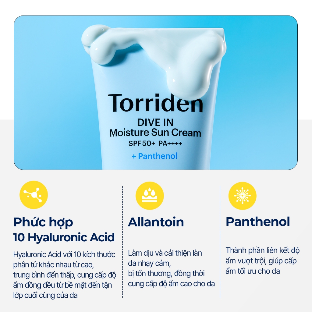 [Hàng Tặng Kèm Không Bán] [MINI] Torriden Kem chống nắng dưỡng ẩm da DIVE IN chứa Hyaluronic Acid SPF 50+ PA++++, 20ml, Sun Cream