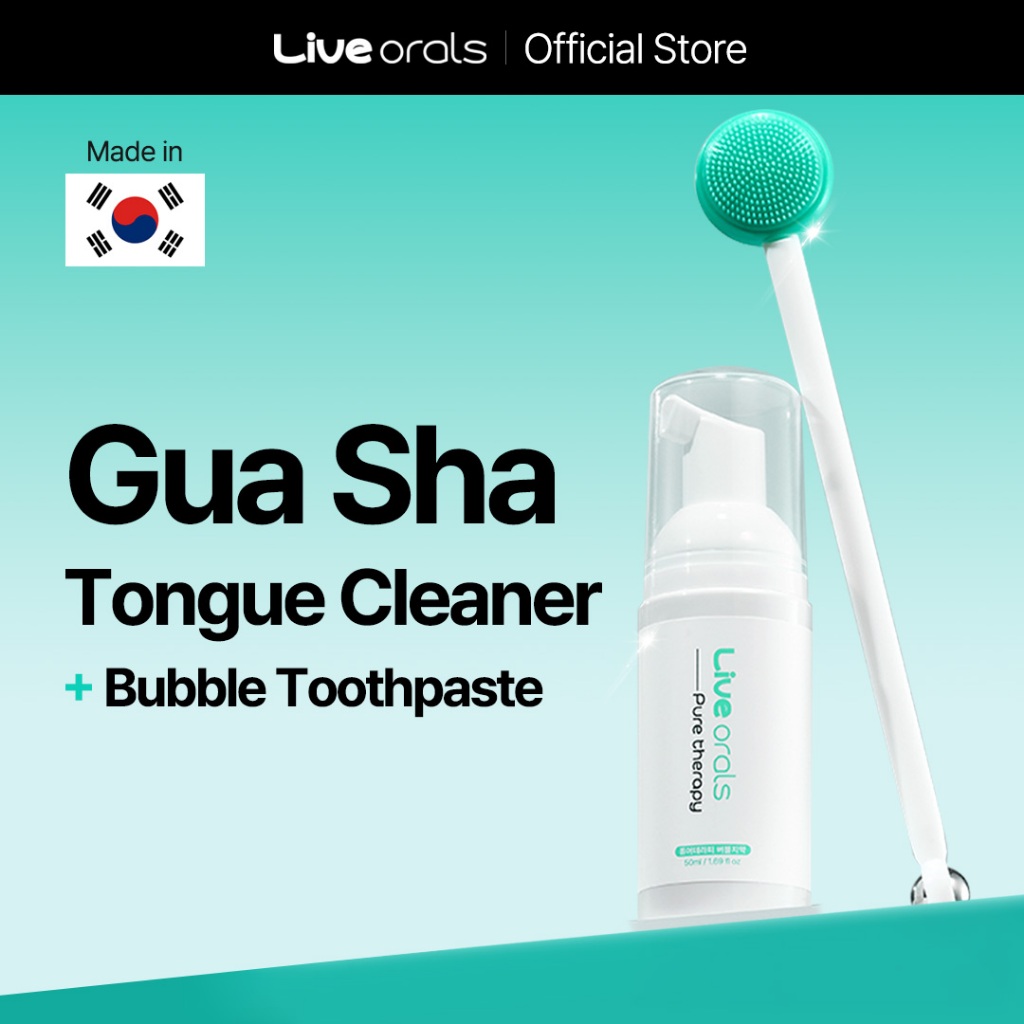 Dụng cụ cạo lưỡi PureTherapy với kem đánh răng bong bóng 50ml | Bộ Massage & Trị Liệu Răng Miệng