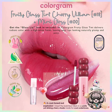 Tint thủy tinh trái cây COLORGRAM | #18 Nhân vật phản diện Cherry + Mini #00 Pearl Gloss – Son Tint Juicy Hàn Quốc 2.8g| Son bóng dưỡng ẩm lâu trôi cho môi mịn màng & đầy đặn