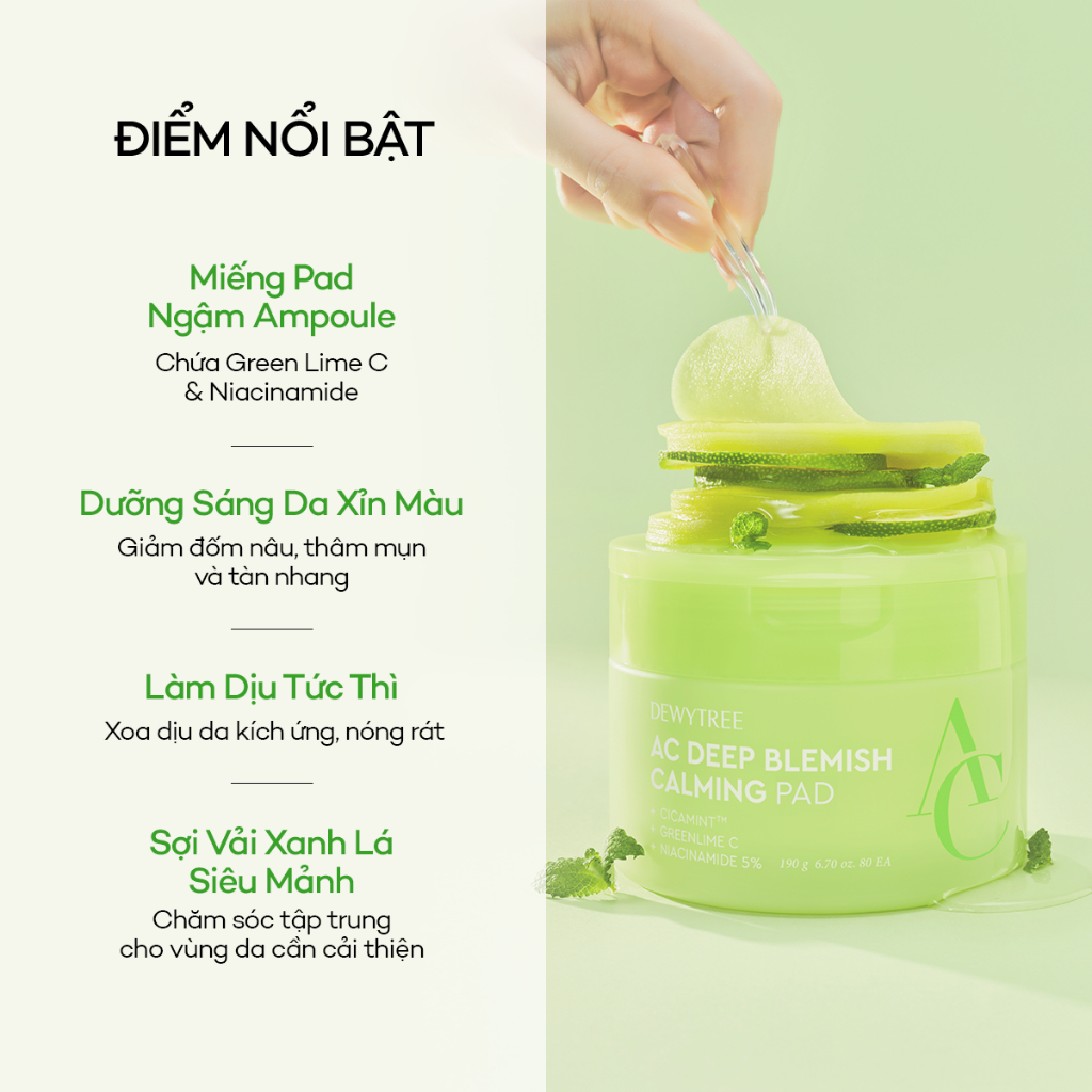 [DEWYTREE] Toner Pad Dưỡng Sáng Mờ Thâm & Làm Dịu Da AC Deep Blemish Green Calming Pad 80 Miếng