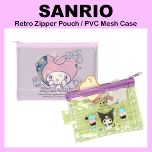 Mymelody X Kuromi Túi dây kéo phẳng cổ điển mới / Vỏ lưới PVC Kuromi