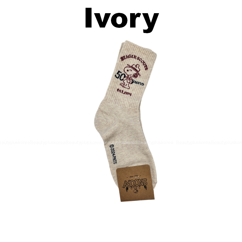[Snoopy] Tất Snoopy Scout Mid (Ngà / Vàng / Trắng / Đen)