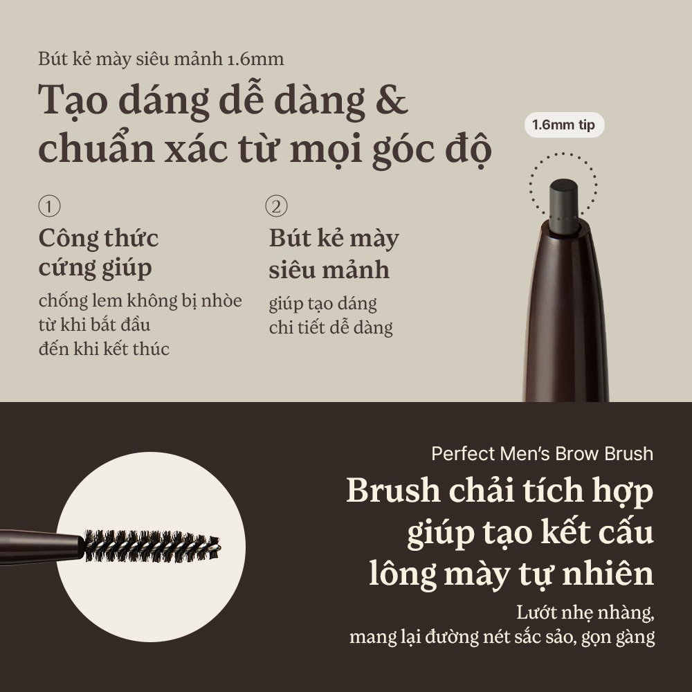 [OBgE Chính hãng] Chì kẻ mày Easy #Xám đậm / #Nâu đậm | Lông mày siêu mảnh | Giữ màu lâu trôi | Giảm thiểu lem trôi | Công thức cứng cáp và chắc chắn | 2 màu sắc tùy chỉnh cho nam giới